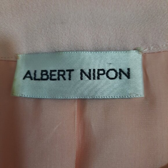 Vintage 80s Albert Nipon Button Front Sheath M Pink Elegant Mid Length Day Dress - Picture 10 of 12